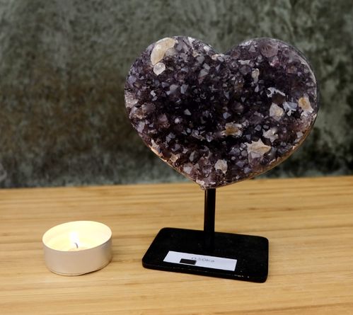 Amethyst cluster Heart on stand