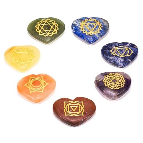 Set om 7 st Chakra hjärta med symboler